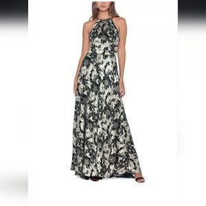 Betsy and Adam Navy and Gold Floral Halter Dress, Size 6, NWT, Perfect for NYE